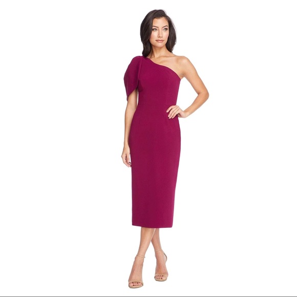 Dress the Population Dresses & Skirts - Dress the Population Dark Magenta Tiffany One Shoulder Midi Dress